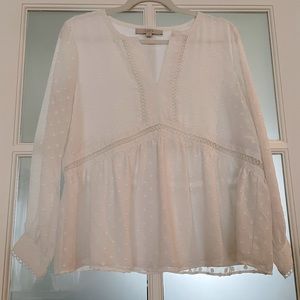 Loft Size Small White Blouse with embroidered dot detail!
